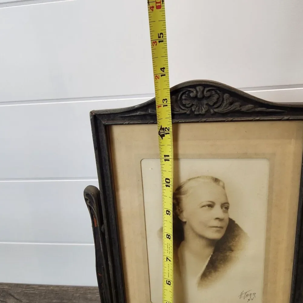 Antique Art Deco Wood Tabletop Swivel Swing Tilt Picture Frame with Photo Signed